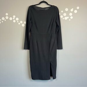 Forest Lily Knit Sheath Dress Size 8 Black Long Sleeve Slit Back Zip Lined